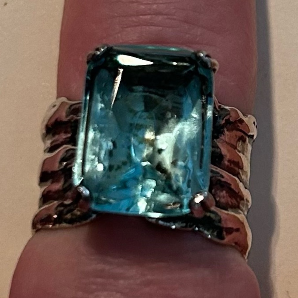 Silpada Sterling Silver and Aqua Glass Ring